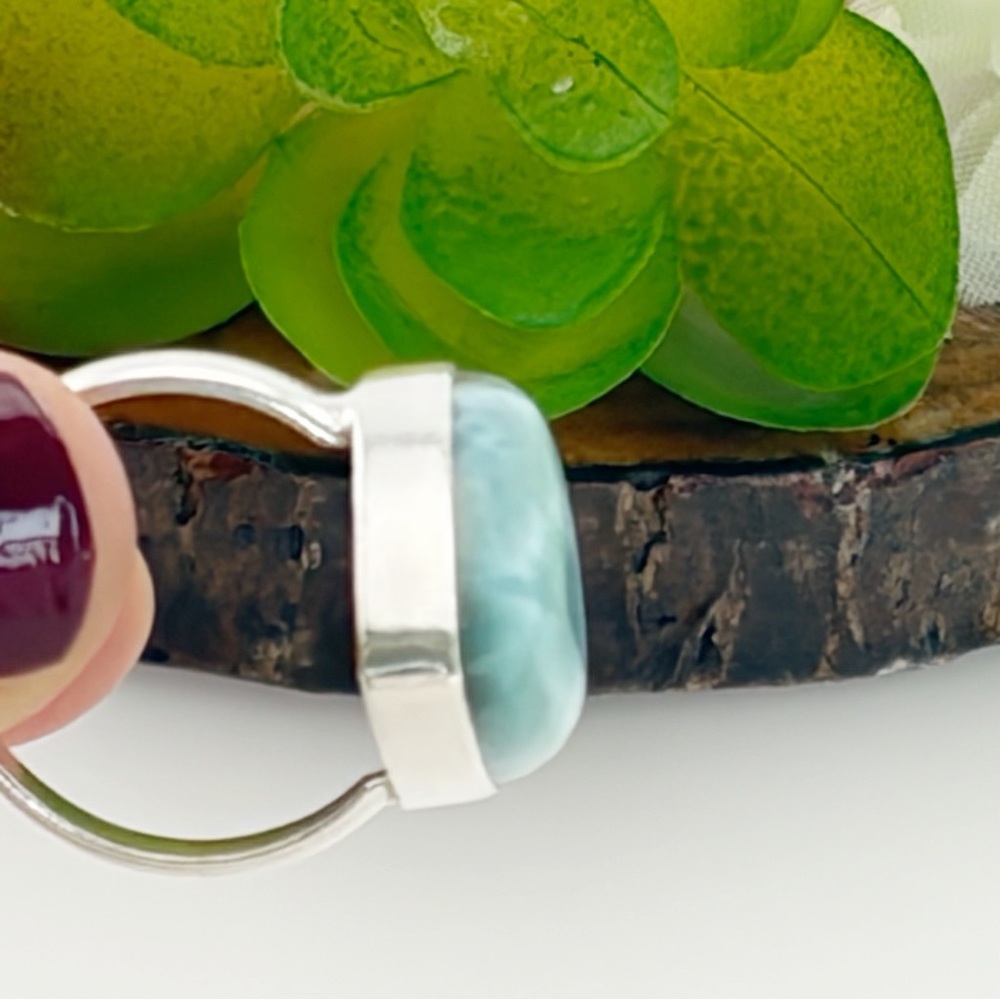 Genuine Larimar Ring Size 7 Pure Sterling Silver 925 Boho Southwest New - Picture 5 of 9